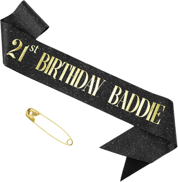 21-års fødselsdag Baddie Sash, sort guld til mænd kvinder fest
