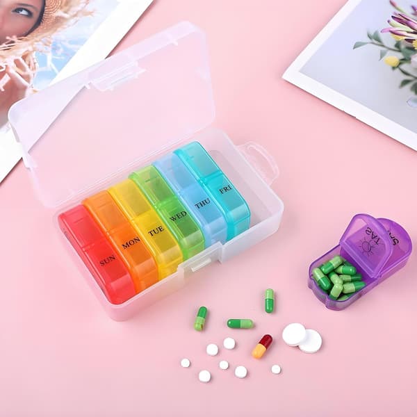 Pill Box 7 Days 2 Compartments, Medicine Storage 7-Day Pill Organizer, Portable Travel Pill Box with 14 Large Compartments