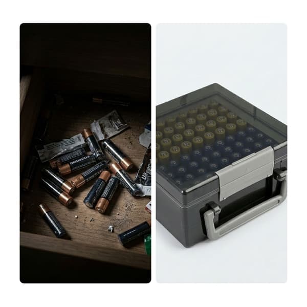 Batterioppbevaringsboks for 72 AA- og AAA-batterier, grå
