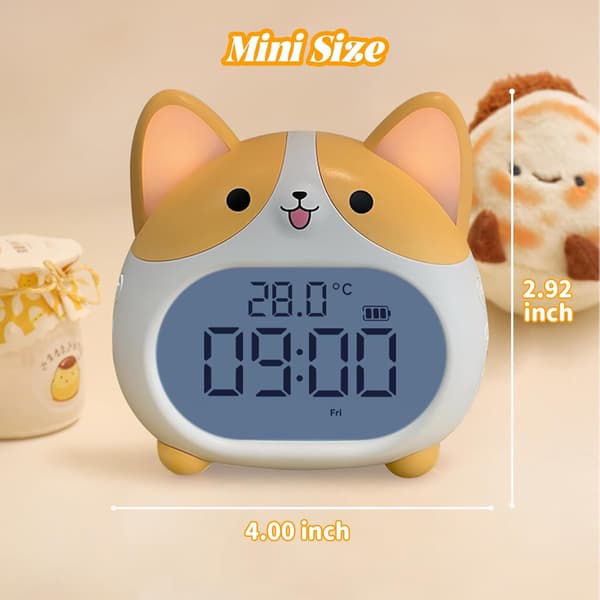 Children's Alarm Clock - with Night Light, 6 Alarm Sounds, Snooze Function, Timer, Date and Temperature Display, Rechargeable.
