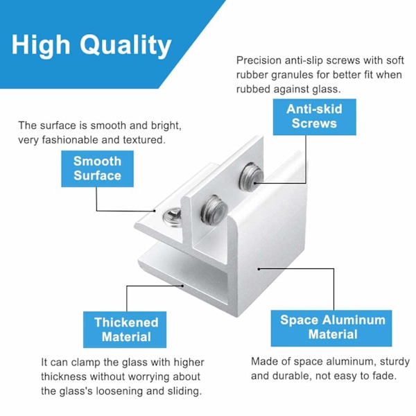 4-delt sett Glassklemme, glassholder, aluminiumlegering glassklemme brakett brakett klemme glasskap (8mm-12mm)