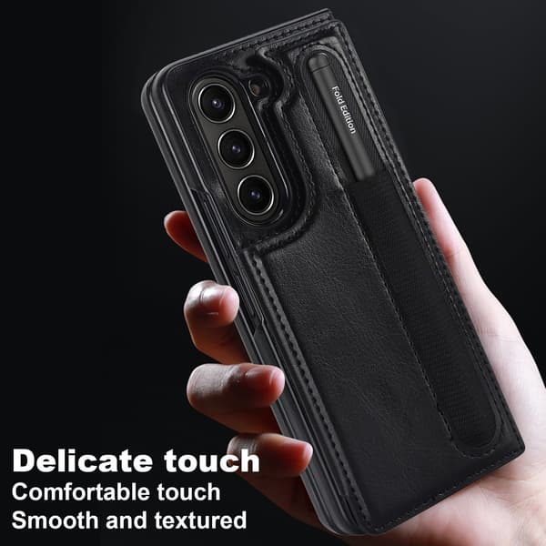 Dobbelt rem, penneholder, kortholder, foldbart etui kompatibelt med Samsung Z Fold6