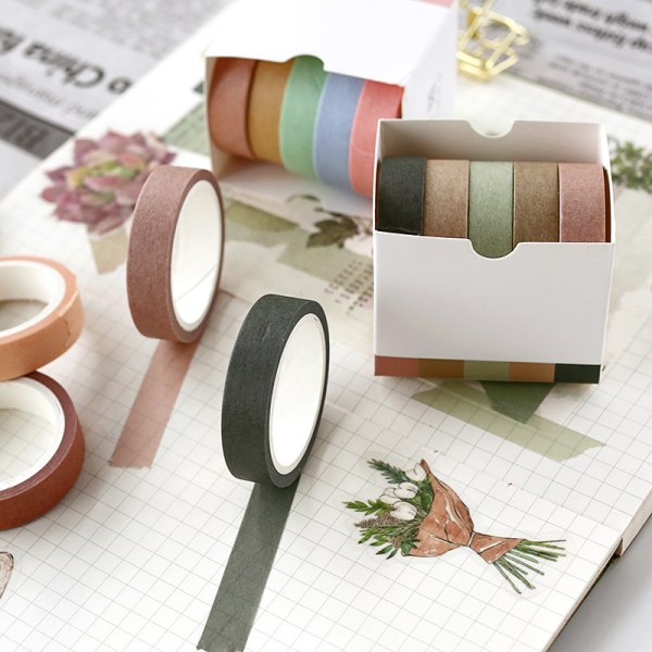 5-rullet ensfarvet klæbende tape til afrivning af dagbog praktisk funktion dekoration DIY og papirtape