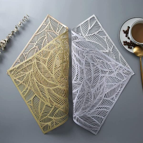Hollow Placemats, Rectangular Hollow Decorative Placemats for Dining Table, Wedding Party, Restaurant, Gold