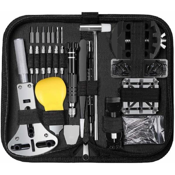 153 Pieces Professional Watch Repair Tool Kit Adjustable Size Watch Back Opener Screwdriver Strap Battery Replacement Tools Set Fits Most Watches