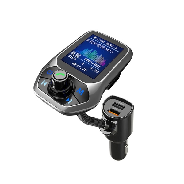 Bluetooth FM-sändare i bilen trådlös radioadaptersats W Färgskärm Handsfree-samtal AUX in/ut SD/TF-kort USB laddare QC3.