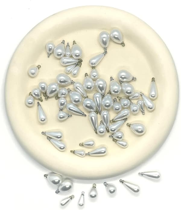 80 STK Dråpe Perle Charms, Hvite Ovale Anheng Funn Charm, Imitert Perle Charms Bulk, Størrelser
