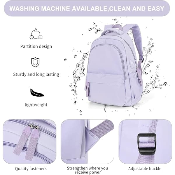 Laptop Backpack, Waterproof Laptop Backpack with 19 Inch School Bag with USB Charging Purple purple
