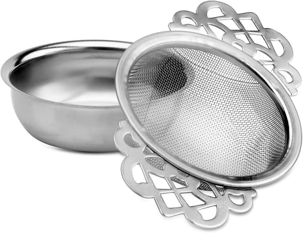 D13 - Stainless Steel Tea Strainer with Double Arms and Drip Catcher for Loose Tea