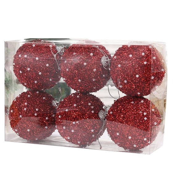 3,15 tum Okrossbara Julgranskulor, 6-pack Röd Set för Träd och Juldekoration, Röd Julkula