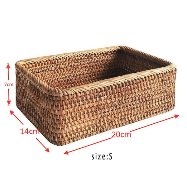 Handvävd Rektangulär Rattan Korg för Frukt, Te, Snacks, Bröd, Picknick, Kosmetika, Förvaring, Kök