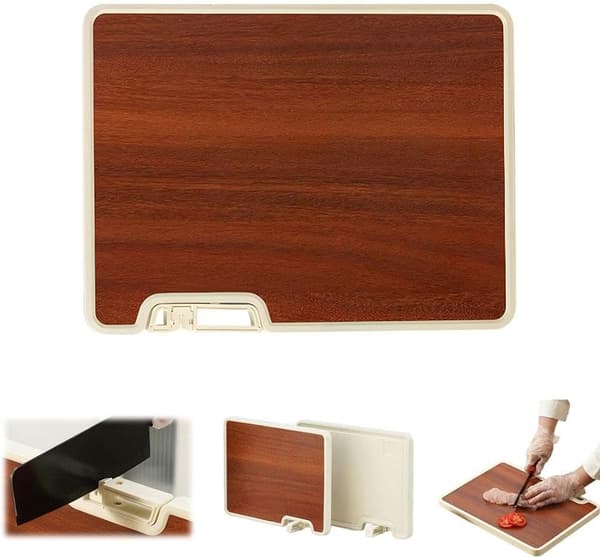 Double-sided cutting board with holder, kitchen board for fruit and vegetables, reversible board with sharpener, easy to clean