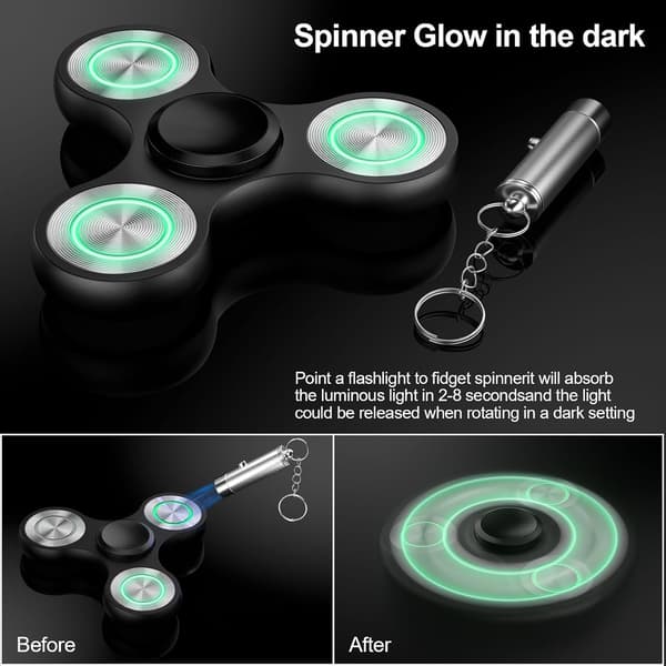 Metal Fidget Spinner - 4-8 Min Spin - Glows & Fluorescent - Stress Relief (Black)