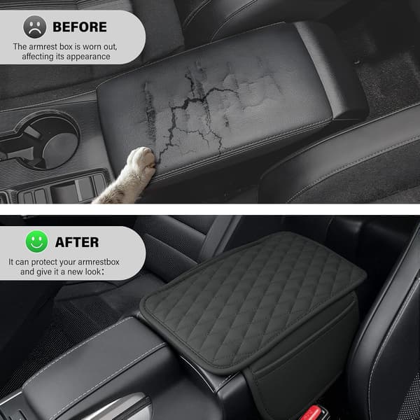 Car Center Armrest Mats, Genuine Leather Armrest Box Protective Cover, Waterproof and Scratch-Resistant, Comfortable Interior Accessories, Grey.