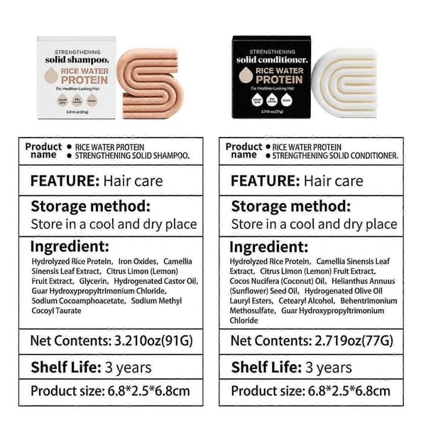 Rosmarin/Ris & Biotin Shampoo- og Balsambar Sæt til Tyndere Hår - Volumen Shampoo Bar & Balsam