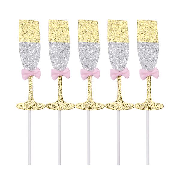 5 stk. Sløjfe Champagne Glas Kage Topper Kreativ Chic Kage Dessert Frugt Picks Topper Dekoration Pa