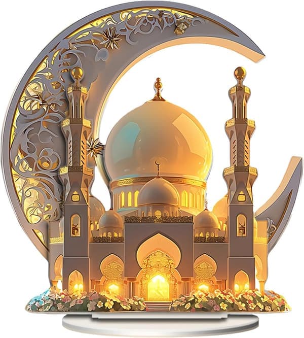 Ramadan Dekorationer 2D Akryl Halvmåne Palads Plakette Skrivebordsindretning Gave til Børn [Ho]