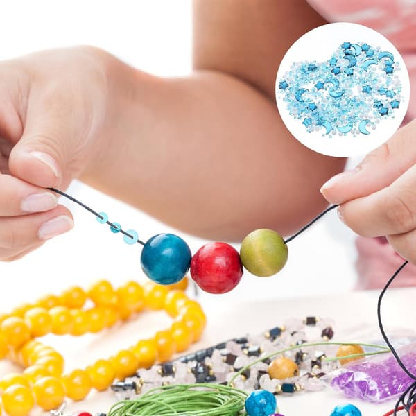 Stjerne- og Måneformede Perlehalskæder og Armbånd DIY Tilbehørssæt, Små Guldrosa og Blækblå Mellemperler