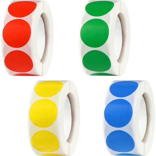 ®TONLRGY 2000 Colored Dot Stickers, 4 Colors, 500 Stickers/Roll, 25mm Diameter