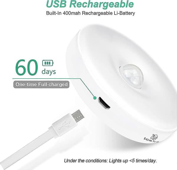 Automatic LED Night Light Indoor Motion Sensor Light Wireless LED Lamps 3 Modes (Auto/On/Off) USB Rechargeable Light [Energy Class A+++] 3 Pieces