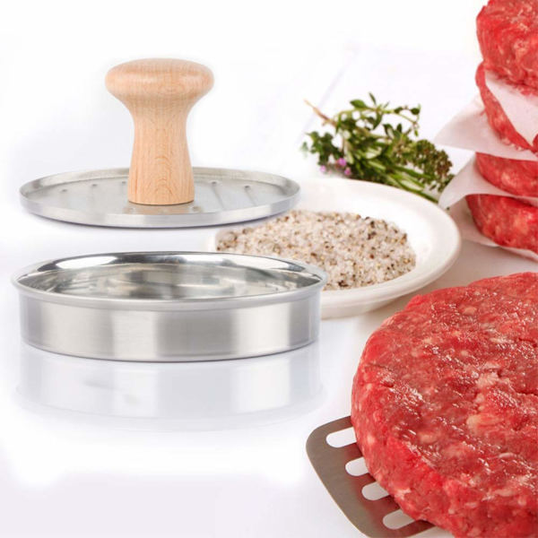 5,24\" Burgerpresse Fylt Hamburger Patty Maker Form Rustfritt Stål Non-Stick Kjøtt Presser Essensielt Grill Tilbehør