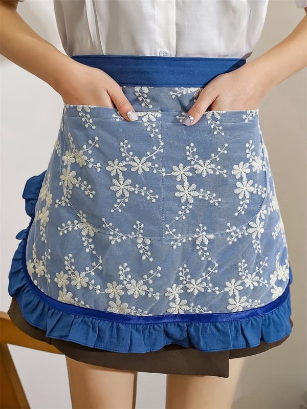 Unisex Kockförkläden Vit Retro Bomull Hembiträde Kort 2 Fickor Midja Servitör Servitris Halv