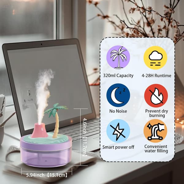 Coconut Mini Humidifier - 320ml Portable Cool Mist with 2 Modes, Rechargeable for Home, Office & Nursery
