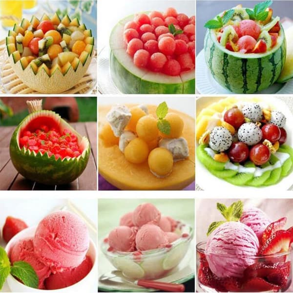 Melonilusikka, hedelmäilusikka, jäätelökauha, melonileikkuri