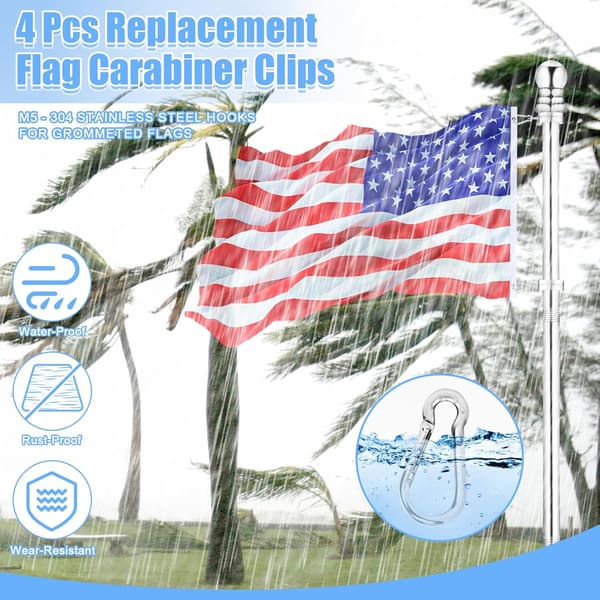 Replacement Carabiner for Flagpole Rings, 4 Pcs 304 Stainless Steel Flagpole Clips Hardware Spring Snap Hook for Flags with Grommets,