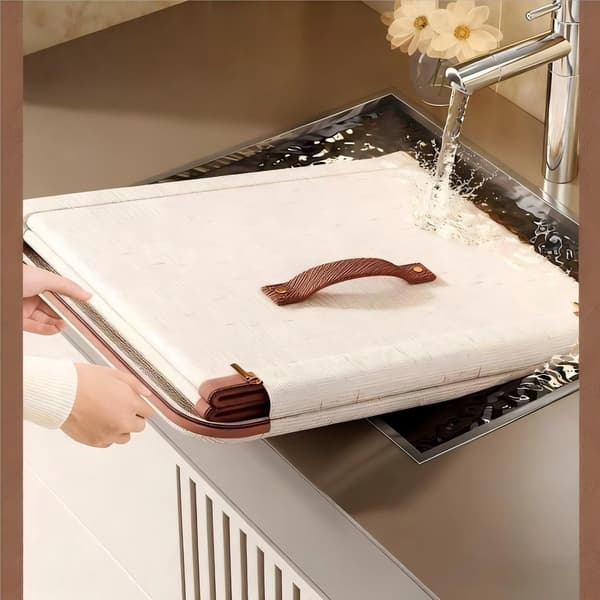 42L Fabric Storage Box with Lid, Foldable Polyester Cube Bin, Stackable with Handles for Shelves - White 45x35x26cm