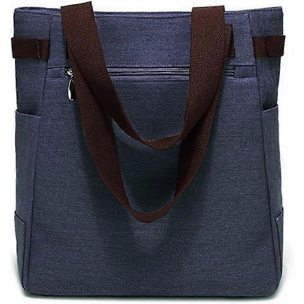 Canvas tasker til kvinder, sødt kattedesign, håndtasker, skuldertasker Mørkeblå Dark Blue
