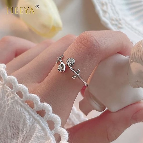 Olivkvist/Tulppaani/Lehti Kuutiollinen Zirkonia Sormukset Naisille, 925 Sterling Hopea Avoin Säädettävä Sormus Tytöille