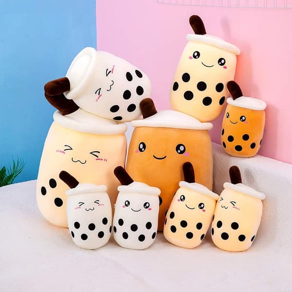 Fluffy Plush Pillow (Brown Smiling, M 13.8\"), Creative Bubble Milk
