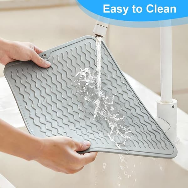 wxsp Silicone Drain Mat, Silicone Dish Drying Mat, for Kitchen Drain, Quick Drying, Heat Resistant, Non-Slip - Light Grey, 40 x 50