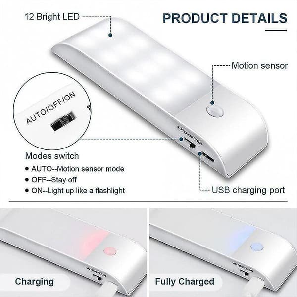 Trappe Væg Natlys Bevægelses PIR Sensor Lampe 12 LED
