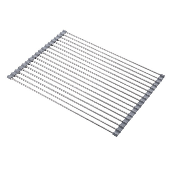 Oppvaskstativ i rustfritt stål, 52x33CM bestikkholder, sammenrullbar flerbruks oppvaskstativ til å plassere over vasken, oppvaskstativ