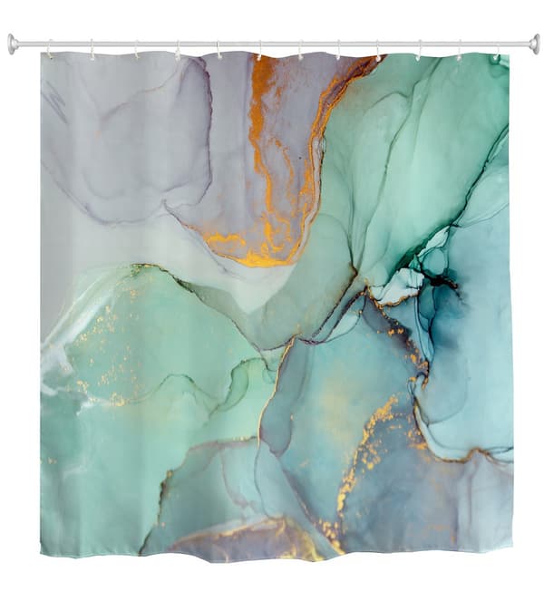 Fargerikt Marmor Dusjforheng Abstrakt Blågrønn og Gull 180*180cm Polyester