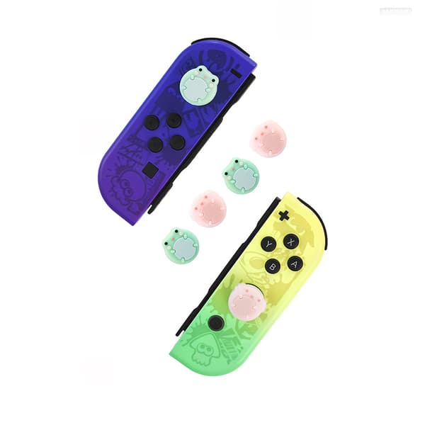 Søde Dyretema Silikone Joy Con Tommelfingergreb, Joystickbeskytter Kompatibel med Switch/OLED/Lite, 4 stk - Frø & Axolotl (til Switch/OLED/Lite)