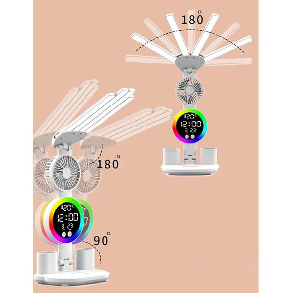 Desk Lamp Office Lamp Multifunction with Clock Date Temperature Reading Lamp with Fan 3200 Capacity-Rechargeable Model + Free USB Cable