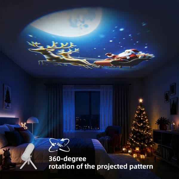 Christmas and Halloween Telescope LED Projector Lamp, 360° Rotating Mood Light with Festive Projection Patterns, Creative Party and Room Decoration