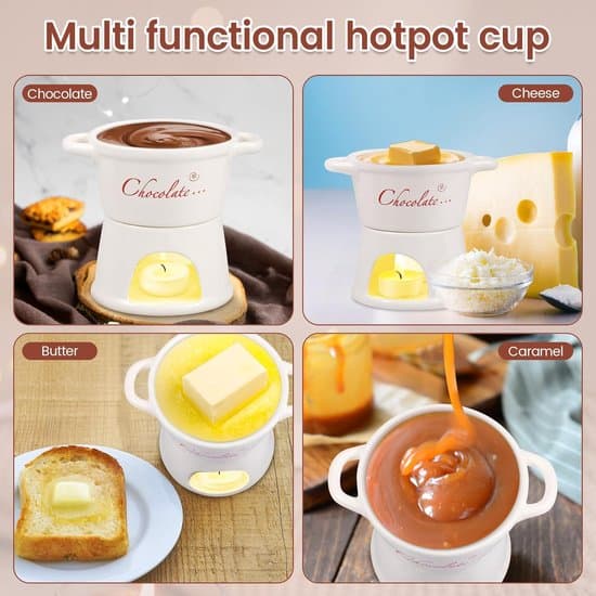 Fondue Cup - 300ml - Chocolate Fondue Cup - Ceramic with two handles - Comes with stainless steel fork - Ceramic tealight holder - Removable