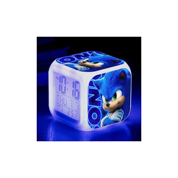 Sonic The Hedgehog Børneur til børn med LED-display, skrivebordsur med 8 ringetoner (Sonic holder armene)