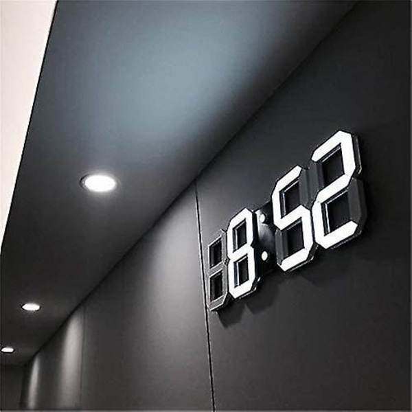3D LED vægur Moderne, 12/24 Tid/dato Vis Alarm, Lysstyrke Justerbar, Temperatur