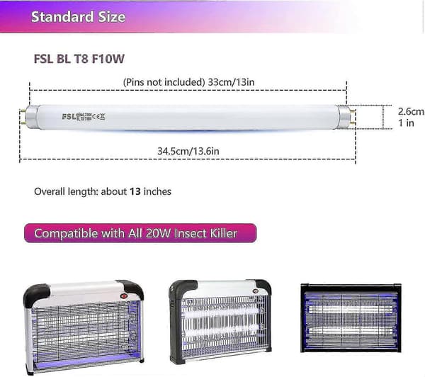 Fsl T8 F10w Bl Replacement Lamp - UV Tube For Mosquito/Insect Killer Lamp (2pcs)AAS