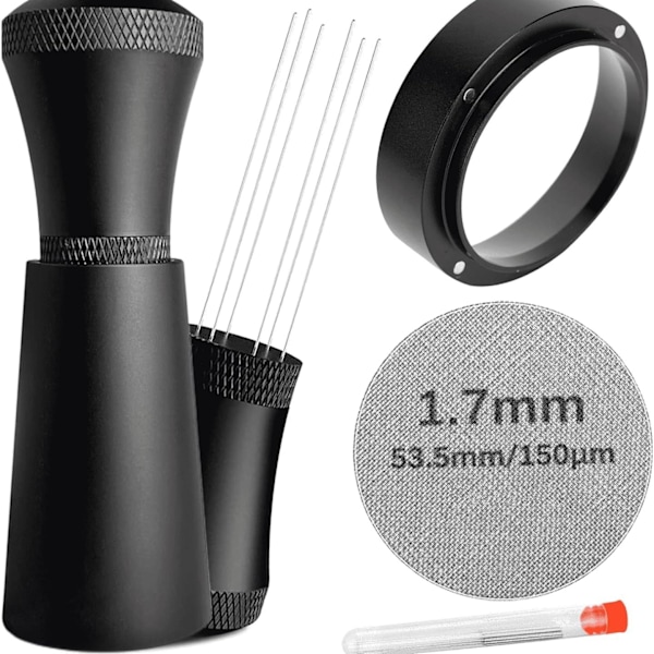 Sort kaffemåler med omrører, rustfrit stål espressokaffe tamper til længere brug (længde 9,5 cm)