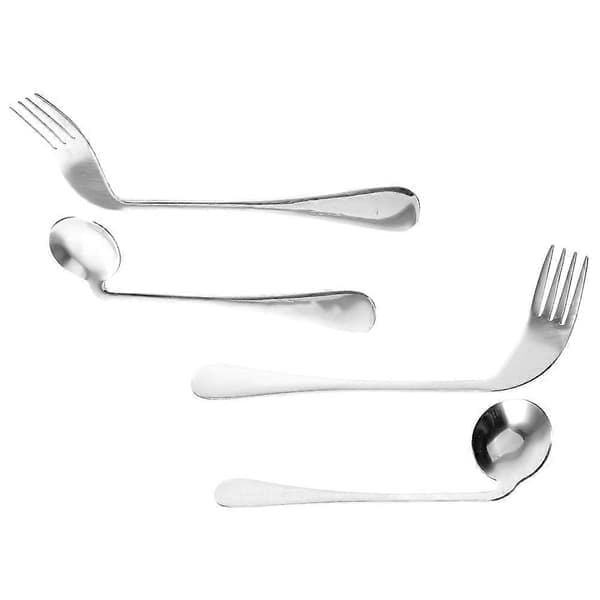 Angled Spoon and Bent Fork Set - Adaptive Ergonomic Cutlery for Elderly, Disabled, and Patients (LGL) Silver 20.00X7.50X0.50CM