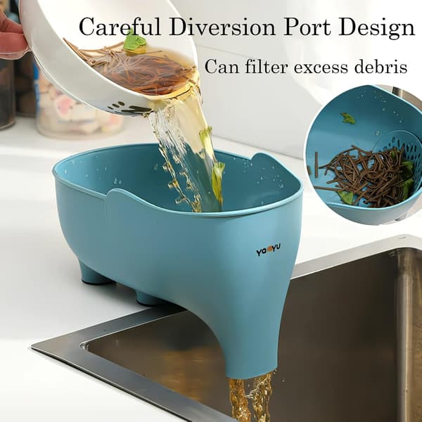 Vegetable Washing Basket, Elephant Drain Basket, Fruit Basket, Pasta Strainer, Noodles, Kitchen (Blue)