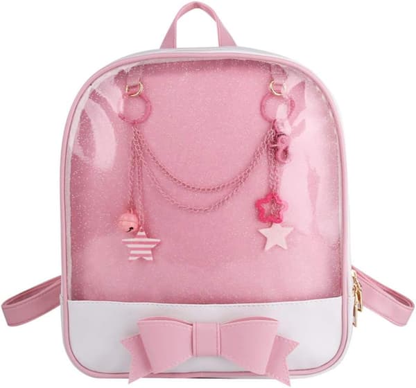 Bow Candy Læder Rygsæk Transparent, Pige Skoltaske, Pink