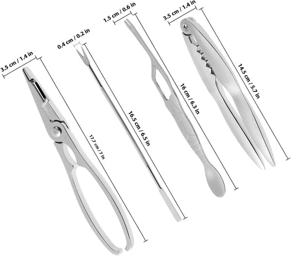 Stainless Steel Crayfish Eating Set 6 Pieces Seafood Tools with Lobster Clamp, Crayfish Cracker
