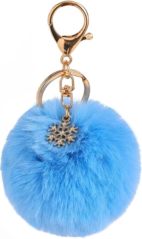 Pom Pom Nøglering Kunstig Pelsbold Nøglering Fluffy Tilbehør Bil Taske Charm Sort01